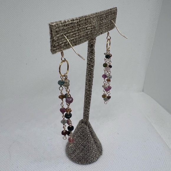 HANDMADE Rainbow Tourmaline Dangle Earrings on 14k GF ear wires. - Picture 5 of 7